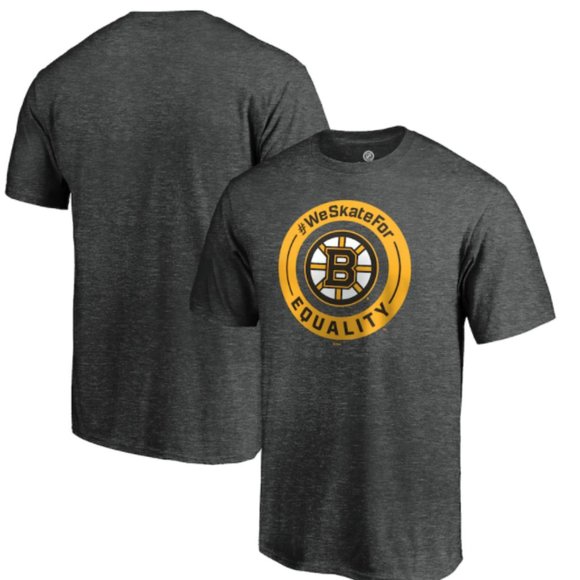 Boston Bruins T Shirt Mens We Skate for Equality Tee Short Sleeve Fan Tee Grey - Picture 1 of 3
